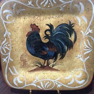 Certified International Golden Rooster pattern 11.5x11.5 Plate Black Rooster